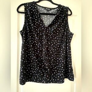 Roz & Ali Navy Polka Dot Women's Blouse Size Large